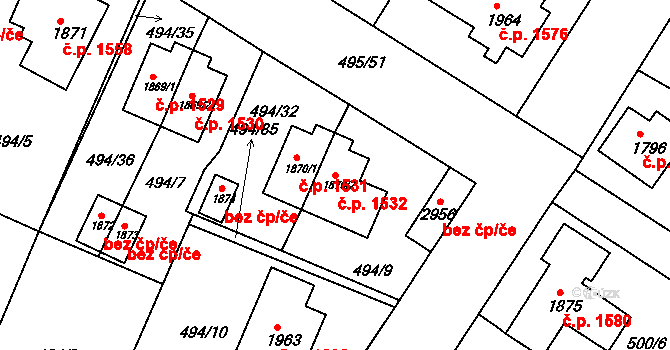 Lysá nad Labem 1532 na parcele st. 1870/2 v KÚ Lysá nad Labem, Katastrální mapa
