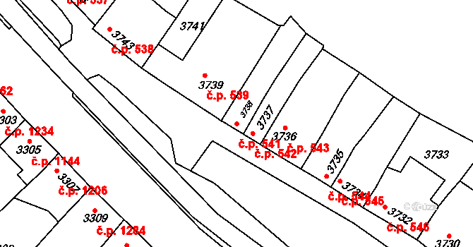 Líšeň 541, Brno na parcele st. 3738 v KÚ Líšeň, Katastrální mapa