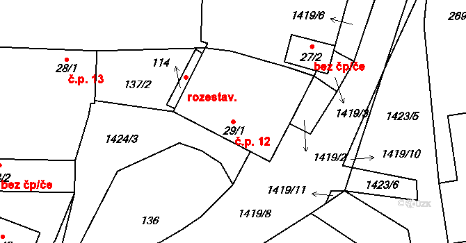 Žabovřesky 12 na parcele st. 29/1 v KÚ Žabovřesky u Českých Budějovic, Katastrální mapa