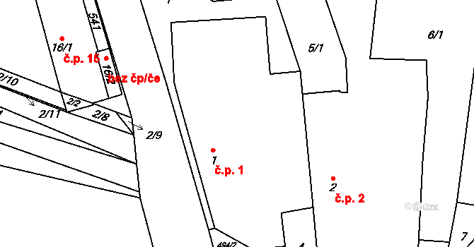 Lísky 1, Koberovice na parcele st. 1 v KÚ Lísky u Holušic, Katastrální mapa