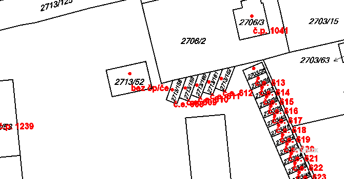 Pelhřimov 608 na parcele st. 2713/158 v KÚ Pelhřimov, Katastrální mapa