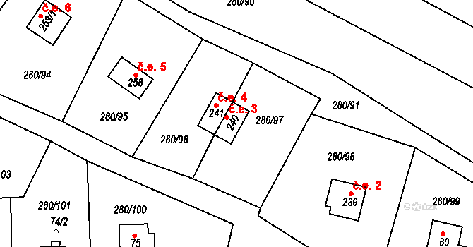 Skalka 3, Cheb na parcele st. 240 v KÚ Skalka u Chebu, Katastrální mapa