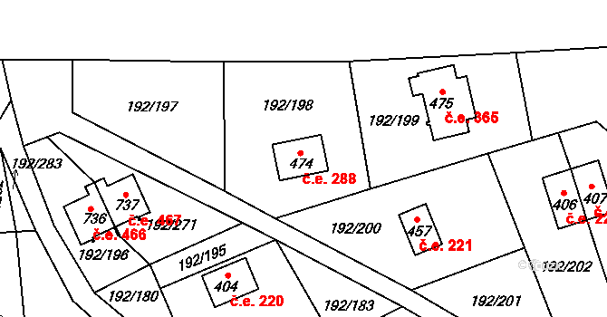 Dřenice 288, Cheb na parcele st. 474 v KÚ Dřenice u Chebu, Katastrální mapa