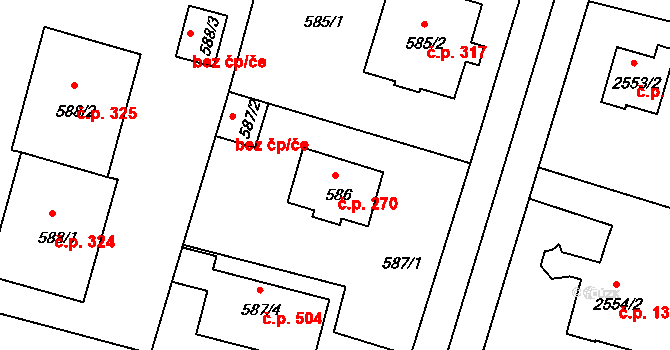 Hodkovičky 270, Praha na parcele st. 586 v KÚ Hodkovičky, Katastrální mapa