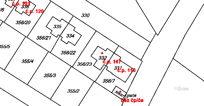 Satalice 117, Praha na parcele st. 332 v KÚ Satalice, Katastrální mapa