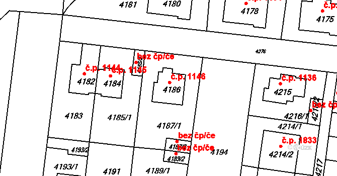 Záběhlice 1146, Praha na parcele st. 4186 v KÚ Záběhlice, Katastrální mapa