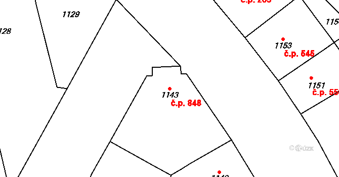 Vršovice 848, Praha na parcele st. 1143 v KÚ Vršovice, Katastrální mapa