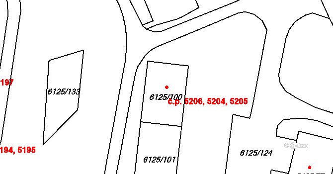 Chomutov 5204,5205,5206 na parcele st. 6125/100 v KÚ Chomutov I, Katastrální mapa