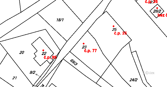 Záskalí 77, Hodkovice nad Mohelkou na parcele st. 23 v KÚ Záskalí, Katastrální mapa