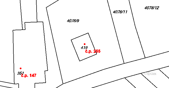 Suchov 255 na parcele st. 419 v KÚ Suchov, Katastrální mapa