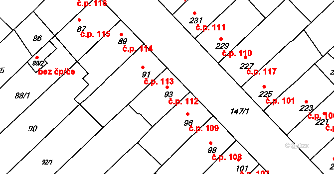 Radostice 112 na parcele st. 93 v KÚ Radostice u Brna, Katastrální mapa