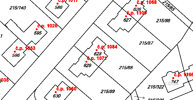 Rudná 1084 na parcele st. 628 v KÚ Hořelice, Katastrální mapa