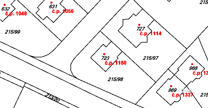 Rudná 1150 na parcele st. 723 v KÚ Hořelice, Katastrální mapa