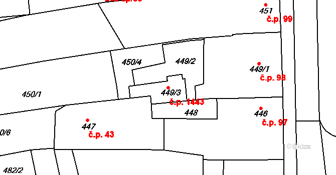 Hořovice 1443 na parcele st. 449/3 v KÚ Hořovice, Katastrální mapa