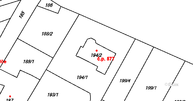 Plesná 577, Ostrava na parcele st. 194/2 v KÚ Nová Plesná, Katastrální mapa
