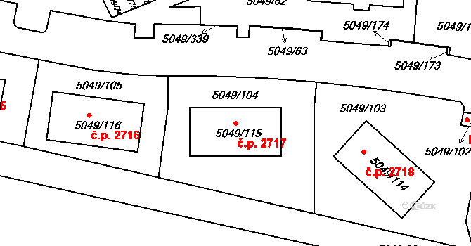Líšeň 2717, Brno na parcele st. 5049/115 v KÚ Líšeň, Katastrální mapa