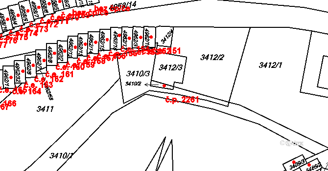 Znojmo 2261 na parcele st. 3410/2 v KÚ Znojmo-město, Katastrální mapa