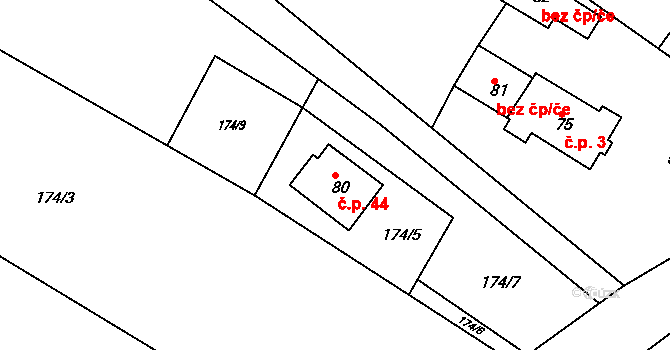 Dobšice 44, Libošovice na parcele st. 80 v KÚ Dobšice, Katastrální mapa