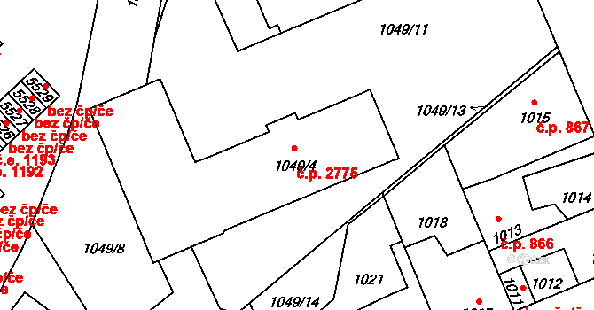 Kročehlavy 2775, Kladno na parcele st. 1049/4 v KÚ Kročehlavy, Katastrální mapa