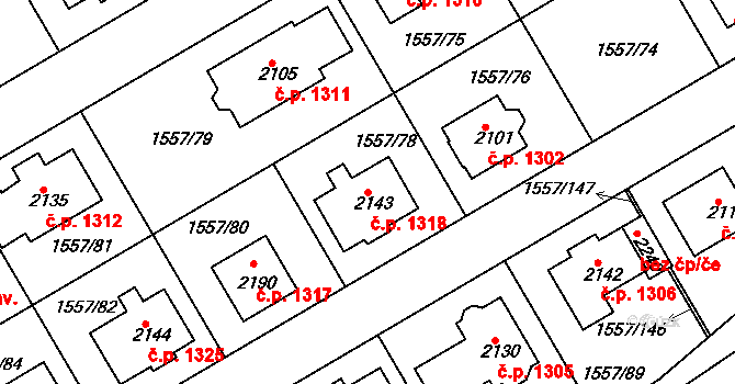 Rosice 1318 na parcele st. 2143 v KÚ Rosice u Brna, Katastrální mapa