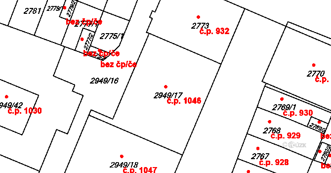 České Budějovice 3 1046, České Budějovice na parcele st. 2949/17 v KÚ České Budějovice 3, Katastrální mapa