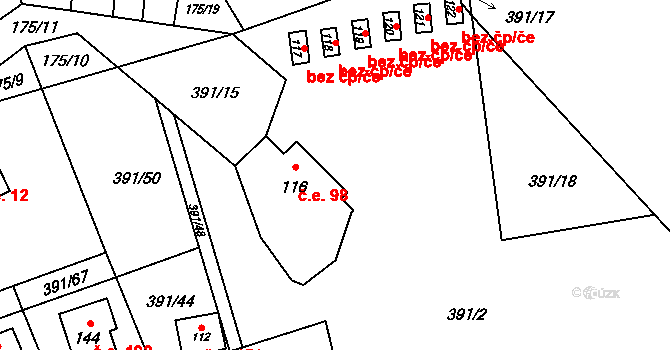 Soběšovice 98 na parcele st. 116 v KÚ Pitrov, Katastrální mapa