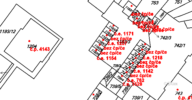 Chomutov 1154 na parcele st. 1193/9 v KÚ Chomutov II, Katastrální mapa