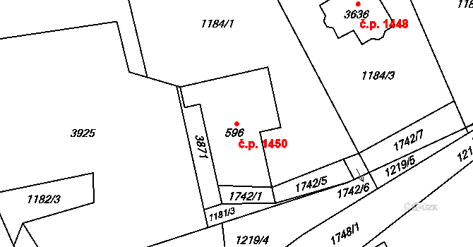 Vrchlabí 1450 na parcele st. 596 v KÚ Vrchlabí, Katastrální mapa