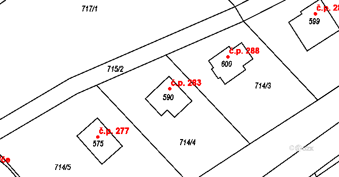 Rataje nad Sázavou 283 na parcele st. 590 v KÚ Rataje nad Sázavou, Katastrální mapa