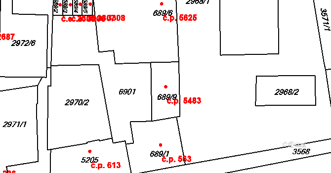 Zlín 5483 na parcele st. 689/9 v KÚ Zlín, Katastrální mapa