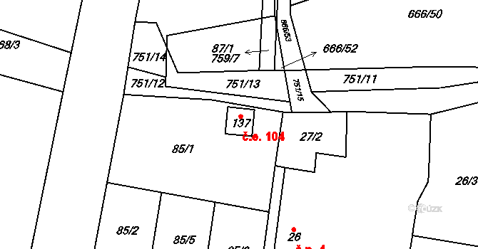 Jeníčkova Lhota 104, Chotoviny na parcele st. 137 v KÚ Jeníčkova Lhota, Katastrální mapa