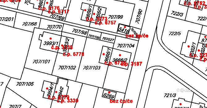 Zlín 6728 na parcele st. 3666/1 v KÚ Zlín, Katastrální mapa