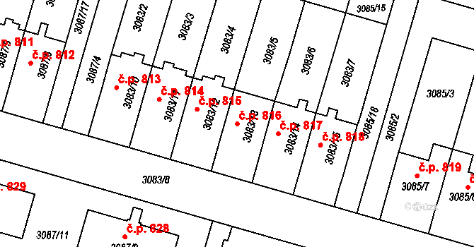 Bystřice nad Pernštejnem 816 na parcele st. 3083/13 v KÚ Bystřice nad Pernštejnem, Katastrální mapa