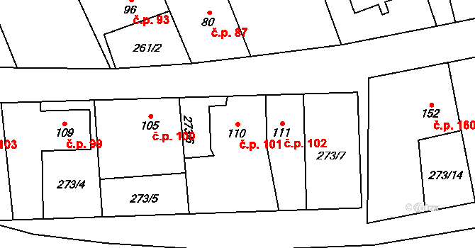 Štěpánov nad Svratkou 101 na parcele st. 110 v KÚ Štěpánov nad Svratkou, Katastrální mapa