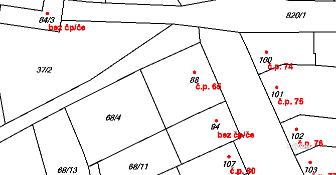 Hoštice 65, Hoštice-Heroltice na parcele st. 88 v KÚ Hoštice, Katastrální mapa