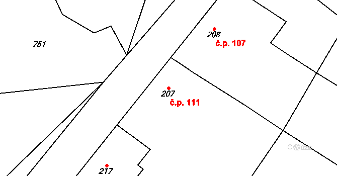 Ludkovice 111 na parcele st. 207/1 v KÚ Ludkovice, Katastrální mapa