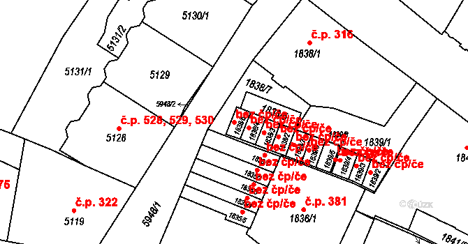 Liberec 40797163 na parcele st. 1838/6 v KÚ Liberec, Katastrální mapa