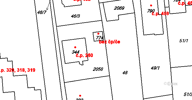 Louky 260, Zlín na parcele st. 344 v KÚ Louky nad Dřevnicí, Katastrální mapa