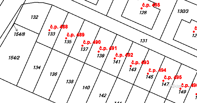 Želechovice nad Dřevnicí 491 na parcele st. 139 v KÚ Želechovice nad Dřevnicí, Katastrální mapa
