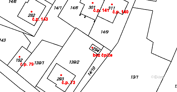 Hlubočany 45866163 na parcele st. 294 v KÚ Hlubočany, Katastrální mapa