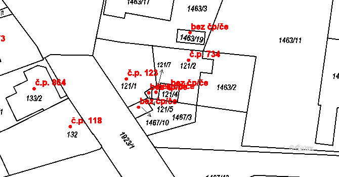 Plzeň 46352163 na parcele st. 121/4 v KÚ Černice, Katastrální mapa