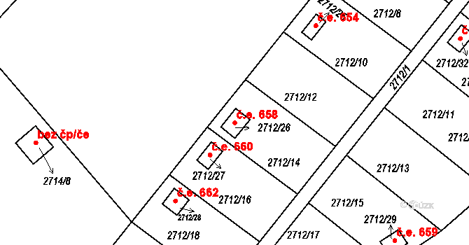 Kopřivnice 658 na parcele st. 2712/26 v KÚ Kopřivnice, Katastrální mapa