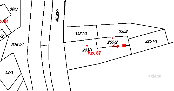 Horní Jiřetín 87 na parcele st. 293/1 v KÚ Horní Jiřetín, Katastrální mapa
