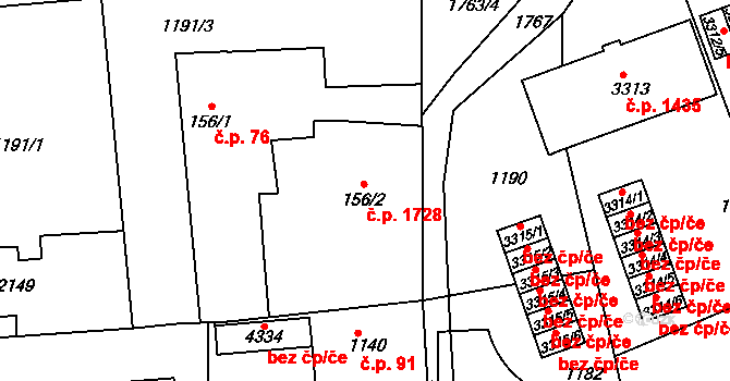 Pražské Předměstí 1728, Hradec Králové na parcele st. 156/2 v KÚ Pražské Předměstí, Katastrální mapa