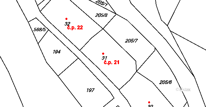 Krsice 21, Čimelice na parcele st. 31 v KÚ Krsice, Katastrální mapa