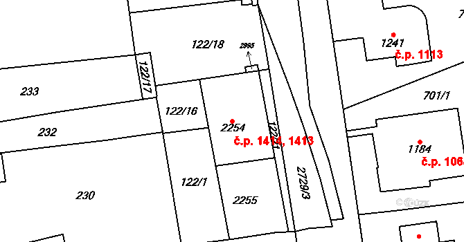 Choceň 1413,1414 na parcele st. 2254 v KÚ Choceň, Katastrální mapa