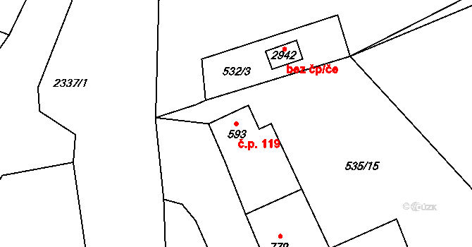Beroun-Závodí 119, Beroun na parcele st. 593/1 v KÚ Beroun, Katastrální mapa