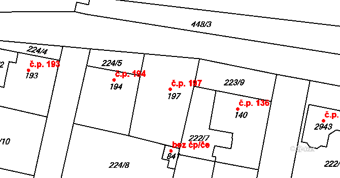 Neratovice 197 na parcele st. 197 v KÚ Neratovice, Katastrální mapa