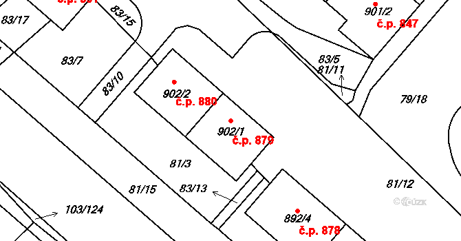 Neratovice 879 na parcele st. 902/1 v KÚ Neratovice, Katastrální mapa