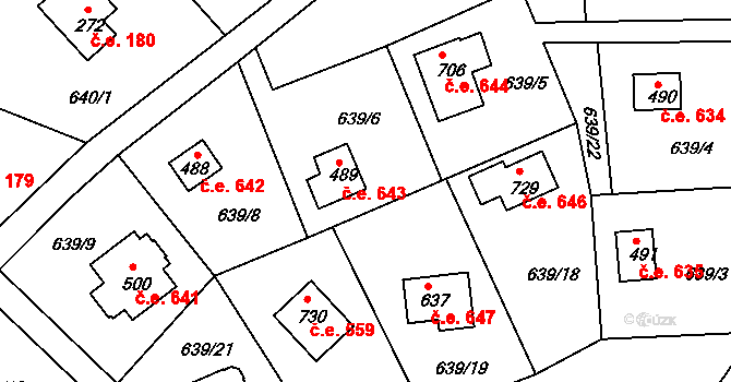 Slapy 643 na parcele st. 489 v KÚ Přestavlky u Slap, Katastrální mapa